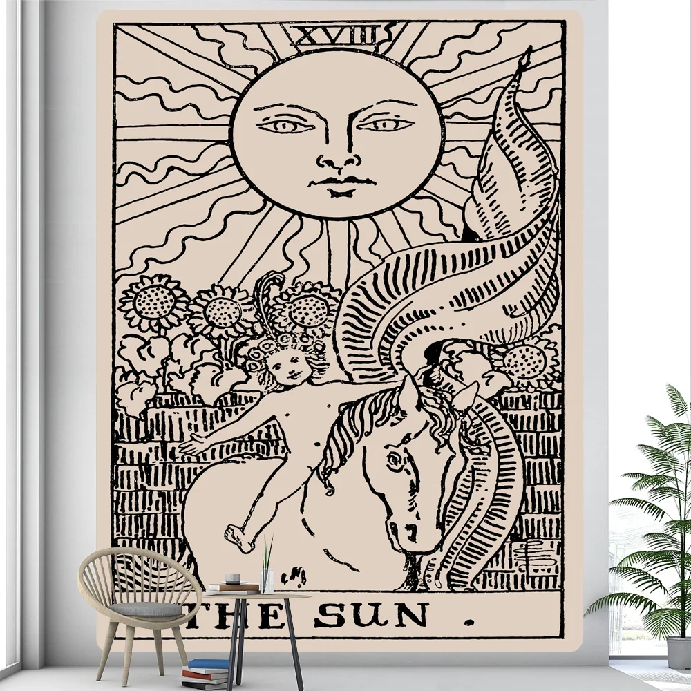 Tarot card psychedelic scene home decoration art tapestry hippie bohemian decoration divination wall hanging sheets