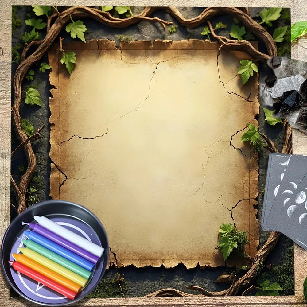 Parchment Vines Tarot Card Tablecloth Flower Of Life Altar Cloth Pagan Pendulum Witchcraft Astrology Card Mat for Room HomeDecor