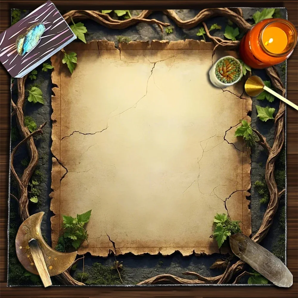 Parchment Vines Tarot Card Tablecloth Flower Of Life Altar Cloth Pagan Pendulum Witchcraft Astrology Card Mat for Room HomeDecor