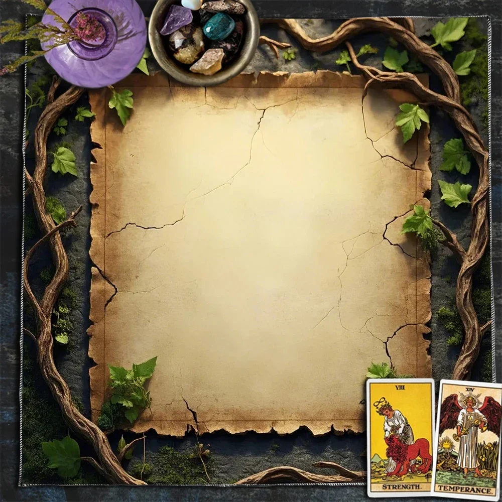 Parchment Vines Tarot Card Tablecloth Flower Of Life Altar Cloth Pagan Pendulum Witchcraft Astrology Card Mat for Room HomeDecor