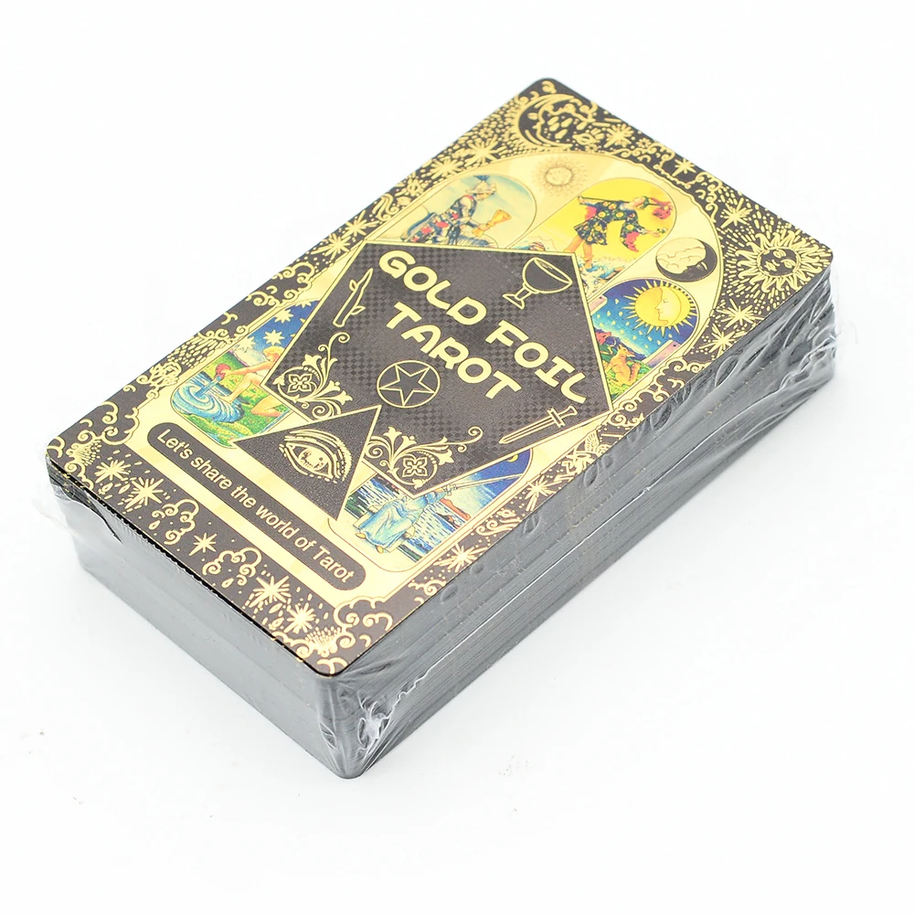 Deluxe Feather Black Gold Sun Gift Box Set Gold Foil Tarot 12 * 7cm Stamping PVC Waterproof Wear Resistant Board Game Card