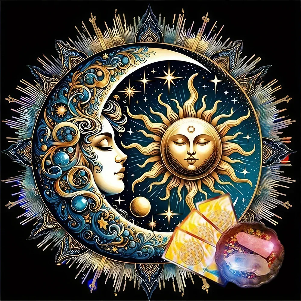 Aurora Borealis Sun Moon Tarot Card Tablecloth Pagan Altar Cloth with Flowers Witchcraft Astrology Mat for Home Decor Room