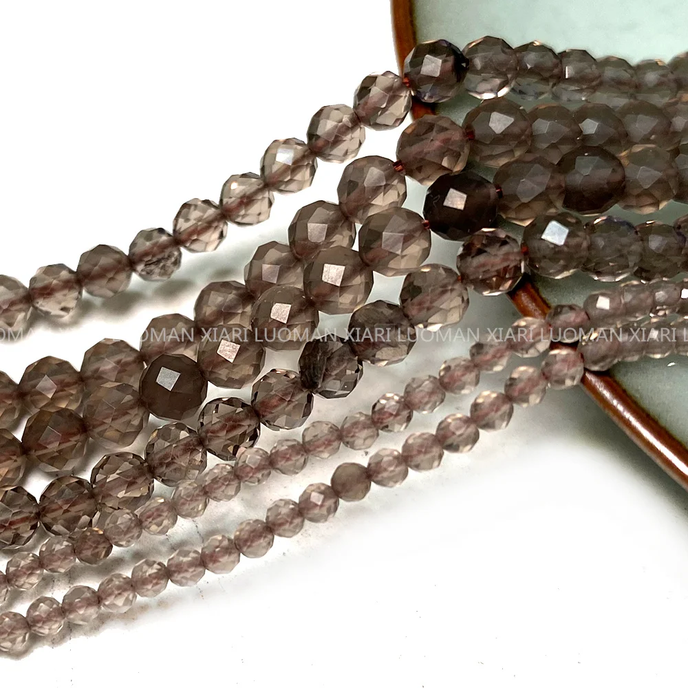 Fine 100% Natural Stone Beads Faceted Smoky Quartz Loose Round Gemstone For Jewelry Making DIY Bracelet Necklace Charm 2-4mm