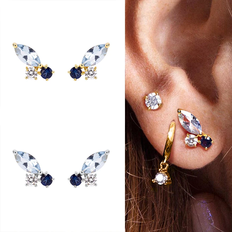 YUXINTOME 925 Sterling Silver Ear Needle Exquisite Color Crystal Zircon Luxury Stud Earrings Earrings for women Fashion Jewelry