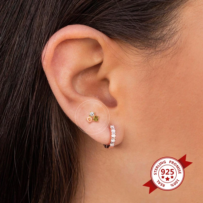 YUXINTOME 925 Sterling Silver Ear Needle Exquisite Color Crystal Zircon Luxury Stud Earrings Earrings for women Fashion Jewelry