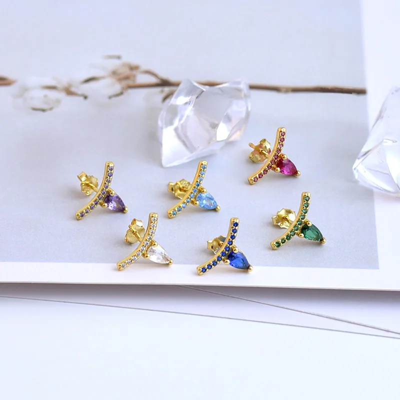 YUXINTOME 925 Sterling Silver Ear Needle Exquisite Color Crystal Zircon Luxury Stud Earrings Earrings for women Fashion Jewelry