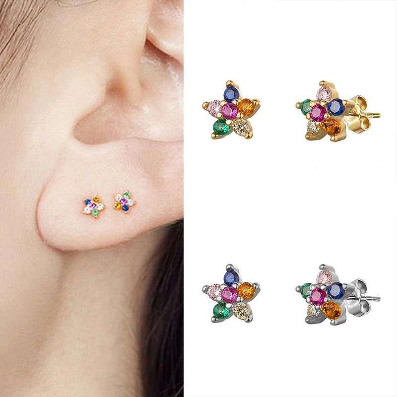 YUXINTOME 925 Sterling Silver Ear Needle Exquisite Color Crystal Zircon Luxury Stud Earrings Earrings for women Fashion Jewelry