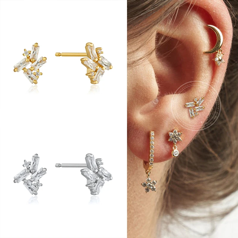 YUXINTOME 925 Sterling Silver Ear Needle Exquisite Color Crystal Zircon Luxury Stud Earrings Earrings for women Fashion Jewelry