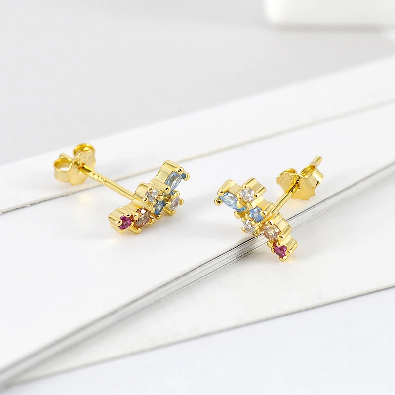 YUXINTOME 925 Sterling Silver Ear Needle Exquisite Color Crystal Zircon Luxury Stud Earrings Earrings for women Fashion Jewelry