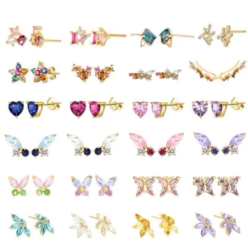 YUXINTOME 925 Sterling Silver Ear Needle Exquisite Color Crystal Zircon Luxury Stud Earrings Earrings for women Fashion Jewelry