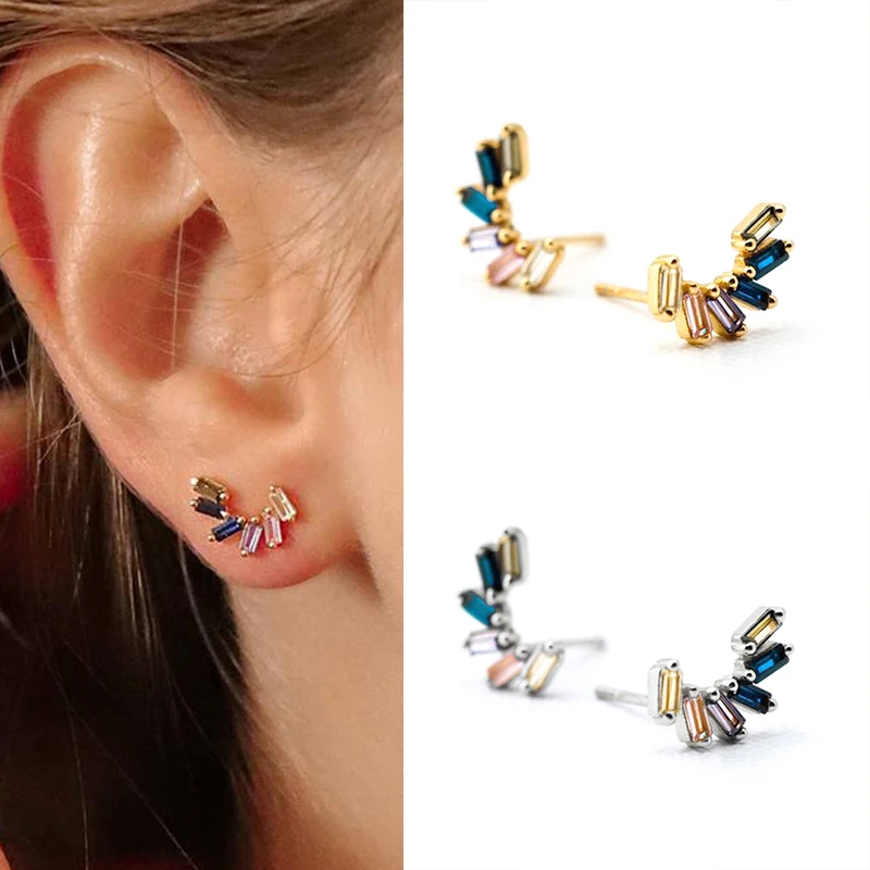 YUXINTOME 925 Sterling Silver Ear Needle Exquisite Color Crystal Zircon Luxury Stud Earrings Earrings for women Fashion Jewelry