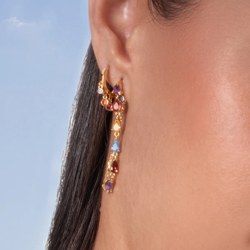 YUXINTOME 925 Sterling Silver Ear Needle Exquisite Color Crystal Zircon Luxury Stud Earrings Earrings for women Fashion Jewelry