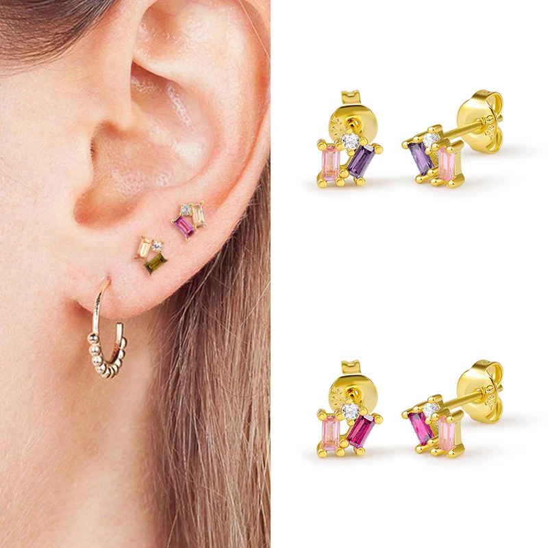 YUXINTOME 925 Sterling Silver Ear Needle Exquisite Color Crystal Zircon Luxury Stud Earrings Earrings for women Fashion Jewelry