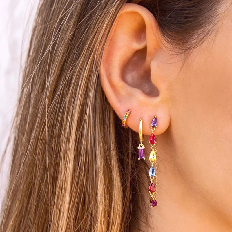 YUXINTOME 925 Sterling Silver Ear Needle Exquisite Color Crystal Zircon Luxury Stud Earrings Earrings for women Fashion Jewelry