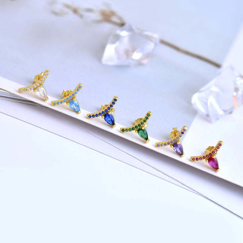 YUXINTOME 925 Sterling Silver Ear Needle Exquisite Color Crystal Zircon Luxury Stud Earrings Earrings for women Fashion Jewelry