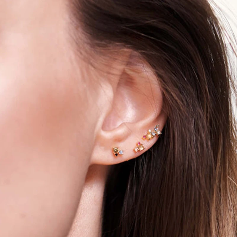 YUXINTOME 925 Sterling Silver Ear Needle Exquisite Color Crystal Zircon Luxury Stud Earrings Earrings for women Fashion Jewelry