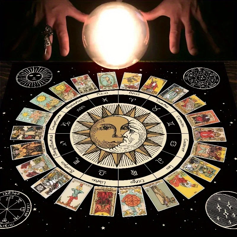 Tarot Card Tablecloth, Altar Cloth, Wheel Of The Zodiac Astrology Chart  Sun Moon, Witchcraft Oracle Cards Pads, Tapestry