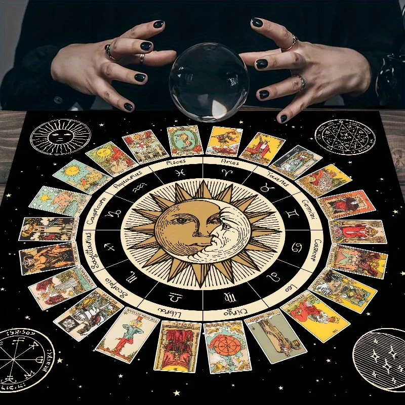 Tarot Card Tablecloth, Altar Cloth, Wheel Of The Zodiac Astrology Chart  Sun Moon, Witchcraft Oracle Cards Pads, Tapestry