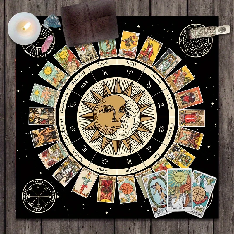 Tarot Card Tablecloth, Altar Cloth, Wheel Of The Zodiac Astrology Chart  Sun Moon, Witchcraft Oracle Cards Pads, Tapestry