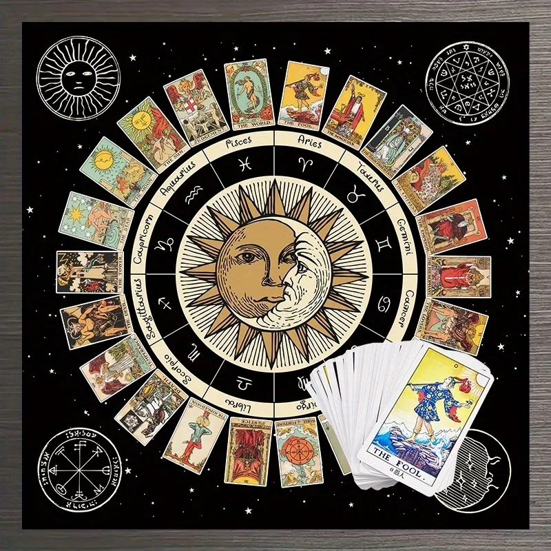 Tarot Card Tablecloth, Altar Cloth, Wheel Of The Zodiac Astrology Chart  Sun Moon, Witchcraft Oracle Cards Pads, Tapestry