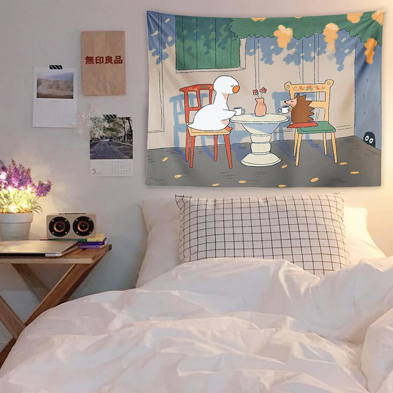 Cute Duck Background Cloth Kawaii Room Decor Cartoon Girl Aesthetic Room Decor Tapestry Tarot Cards Decoration Murale Chambre