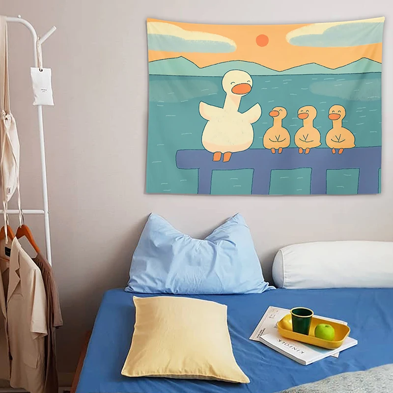 Cute Duck Background Cloth Kawaii Room Decor Cartoon Girl Aesthetic Room Decor Tapestry Tarot Cards Decoration Murale Chambre