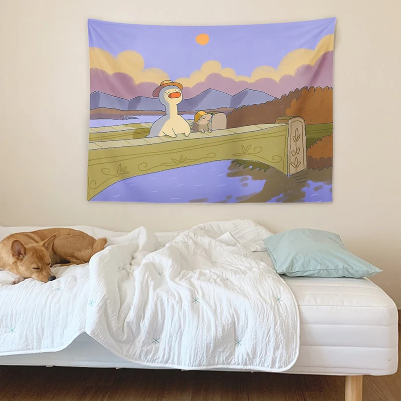 Cute Duck Background Cloth Kawaii Room Decor Cartoon Girl Aesthetic Room Decor Tapestry Tarot Cards Decoration Murale Chambre