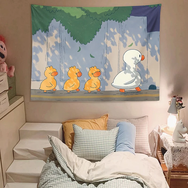Cute Duck Background Cloth Kawaii Room Decor Cartoon Girl Aesthetic Room Decor Tapestry Tarot Cards Decoration Murale Chambre