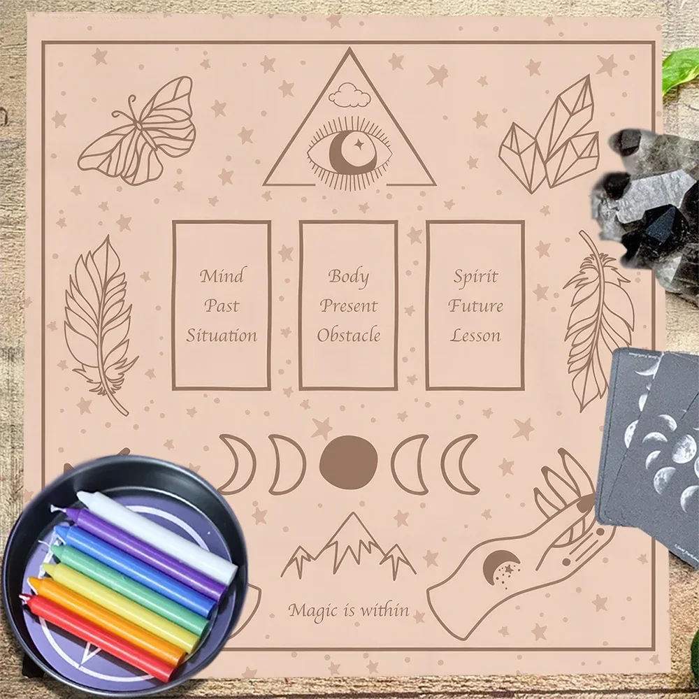 Moon Phase Cards Tarot Card Tablecloth Flowers Altar Cloth Pagan Pendulum Witchcraft Astrology Card Mat for Room Home Decor
