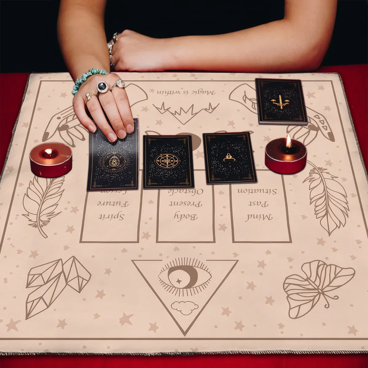 Moon Phase Cards Tarot Card Tablecloth Flowers Altar Cloth Pagan Pendulum Witchcraft Astrology Card Mat for Room Home Decor