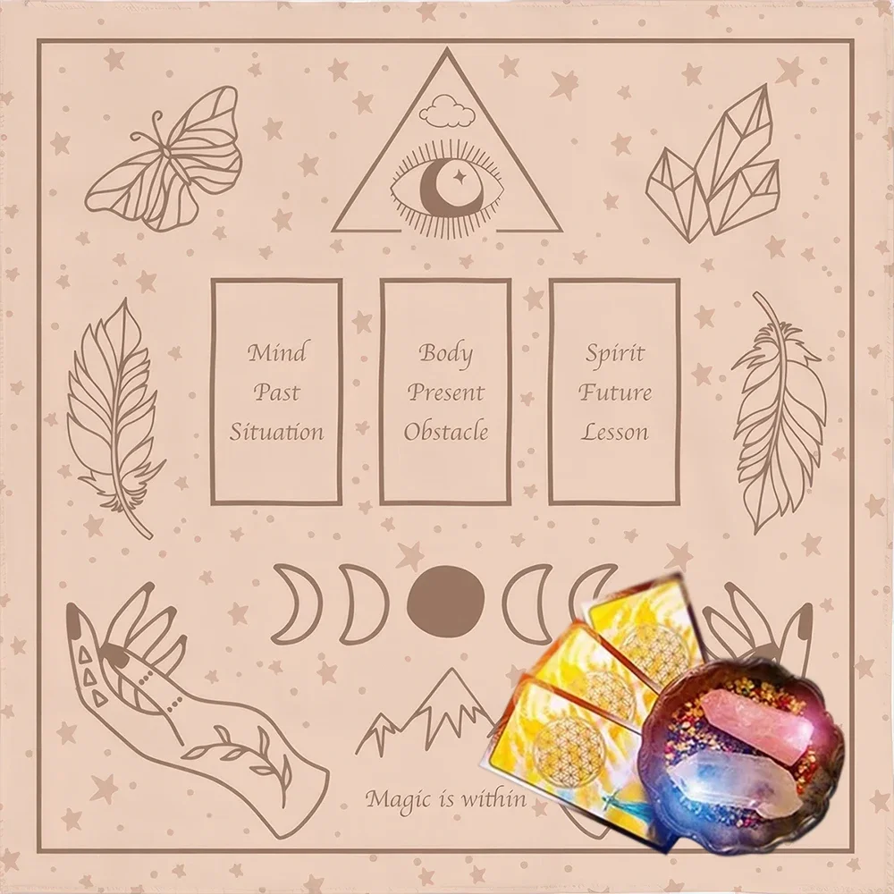 Moon Phase Cards Tarot Card Tablecloth Flowers Altar Cloth Pagan Pendulum Witchcraft Astrology Card Mat for Room Home Decor