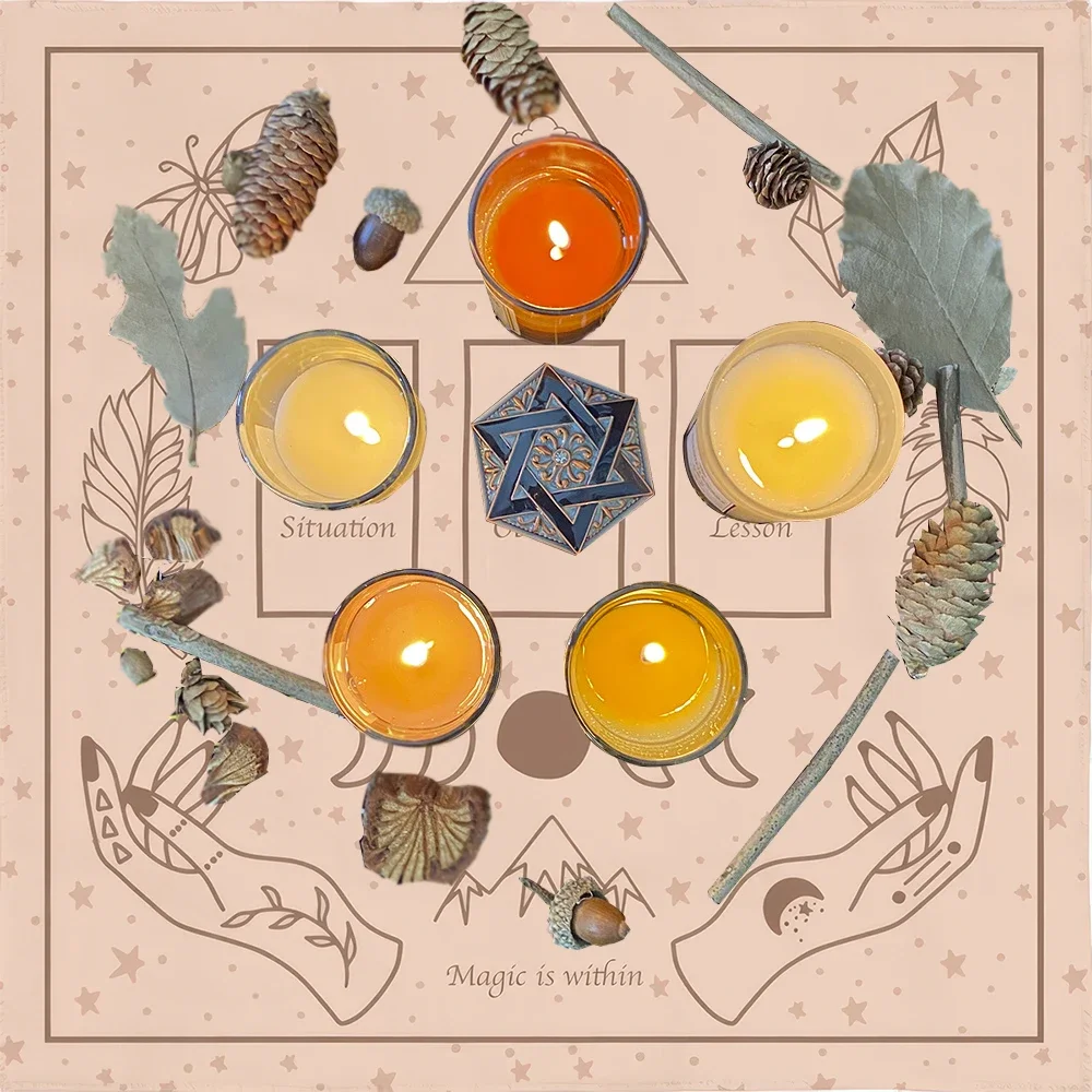 Moon Phase Cards Tarot Card Tablecloth Flowers Altar Cloth Pagan Pendulum Witchcraft Astrology Card Mat for Room Home Decor