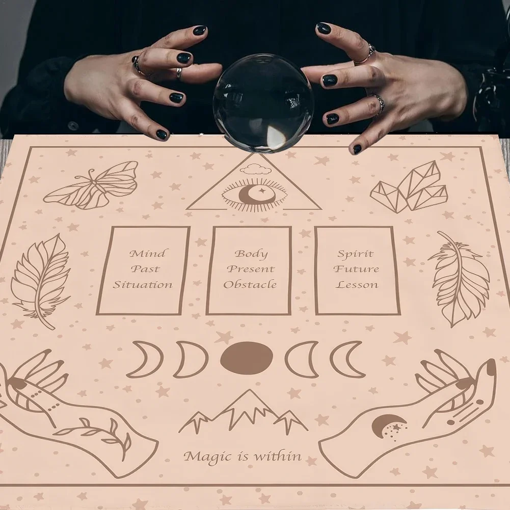 Moon Phase Cards Tarot Card Tablecloth Flowers Altar Cloth Pagan Pendulum Witchcraft Astrology Card Mat for Room Home Decor
