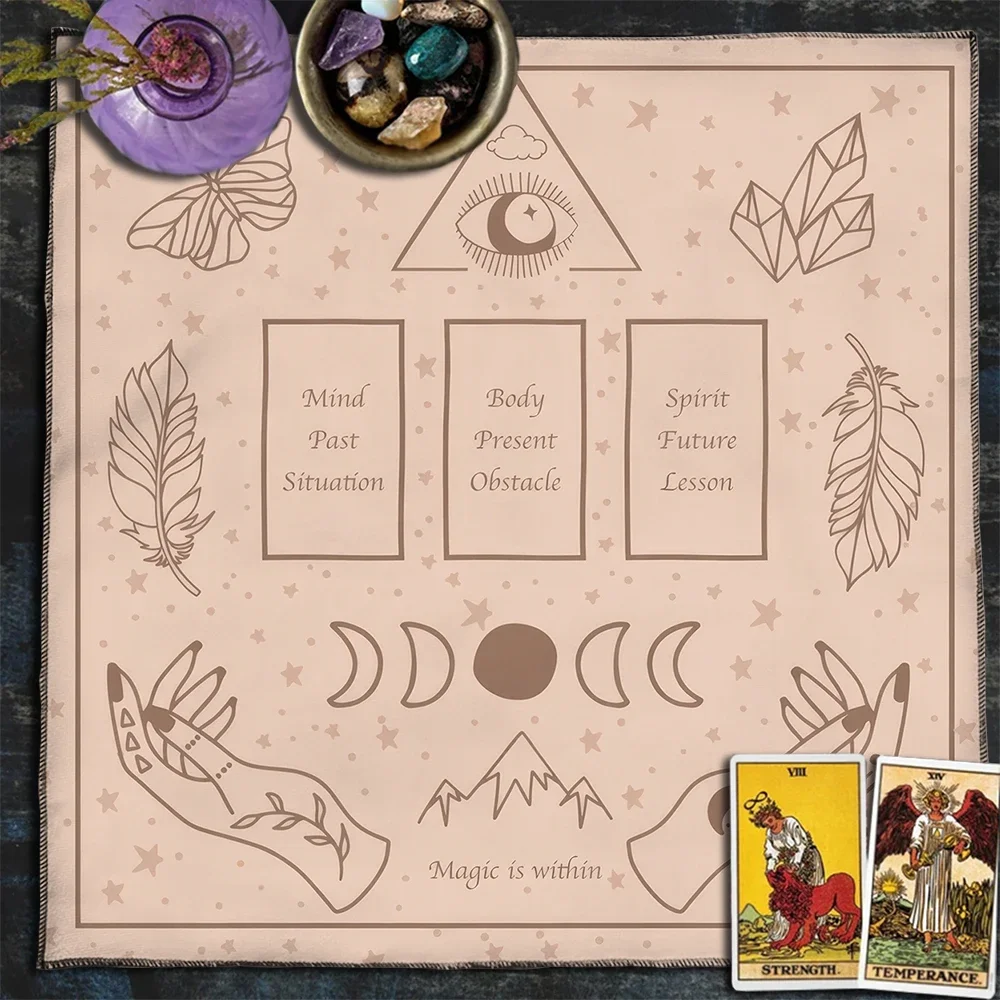 Moon Phase Cards Tarot Card Tablecloth Flowers Altar Cloth Pagan Pendulum Witchcraft Astrology Card Mat for Room Home Decor