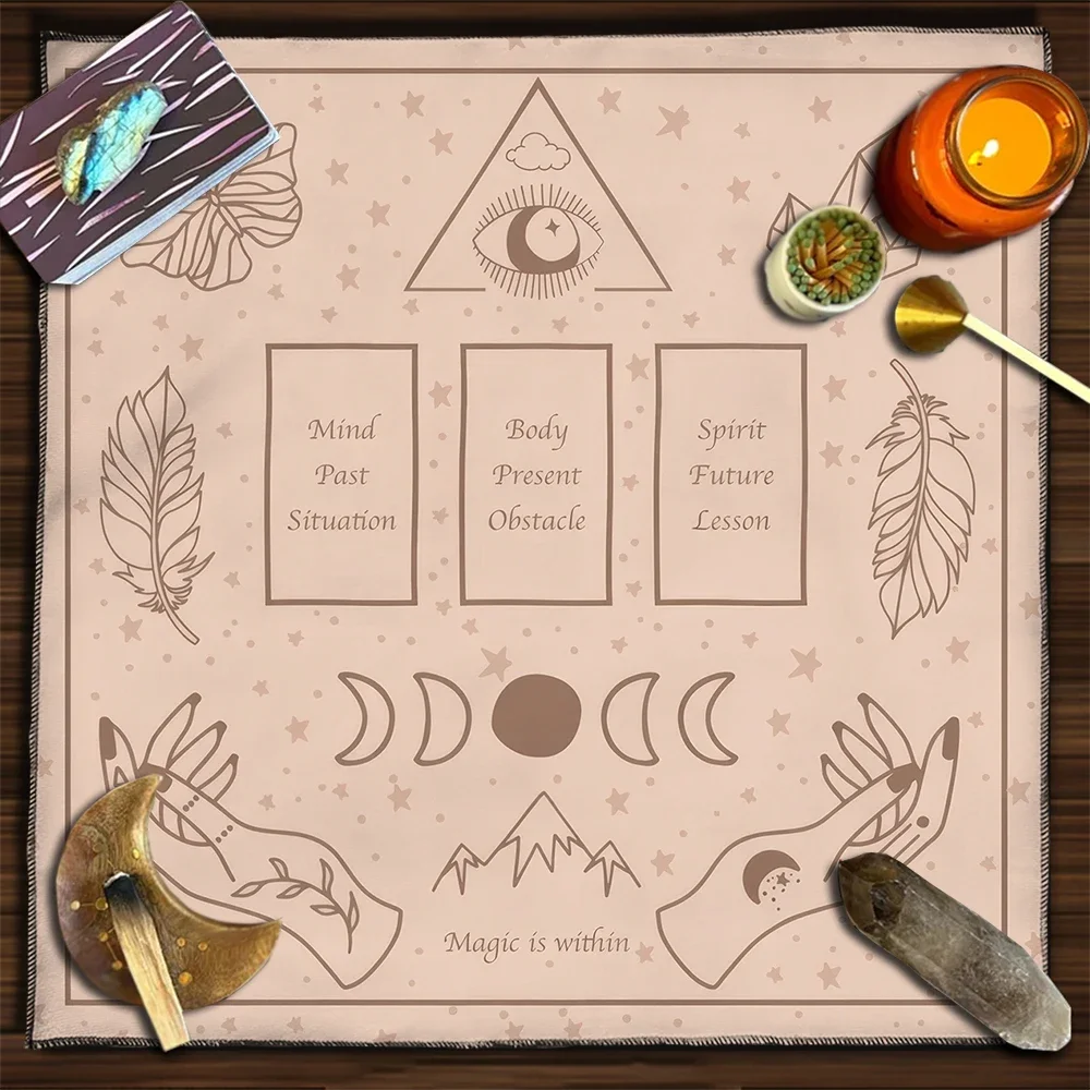 Moon Phase Cards Tarot Card Tablecloth Flowers Altar Cloth Pagan Pendulum Witchcraft Astrology Card Mat for Room Home Decor
