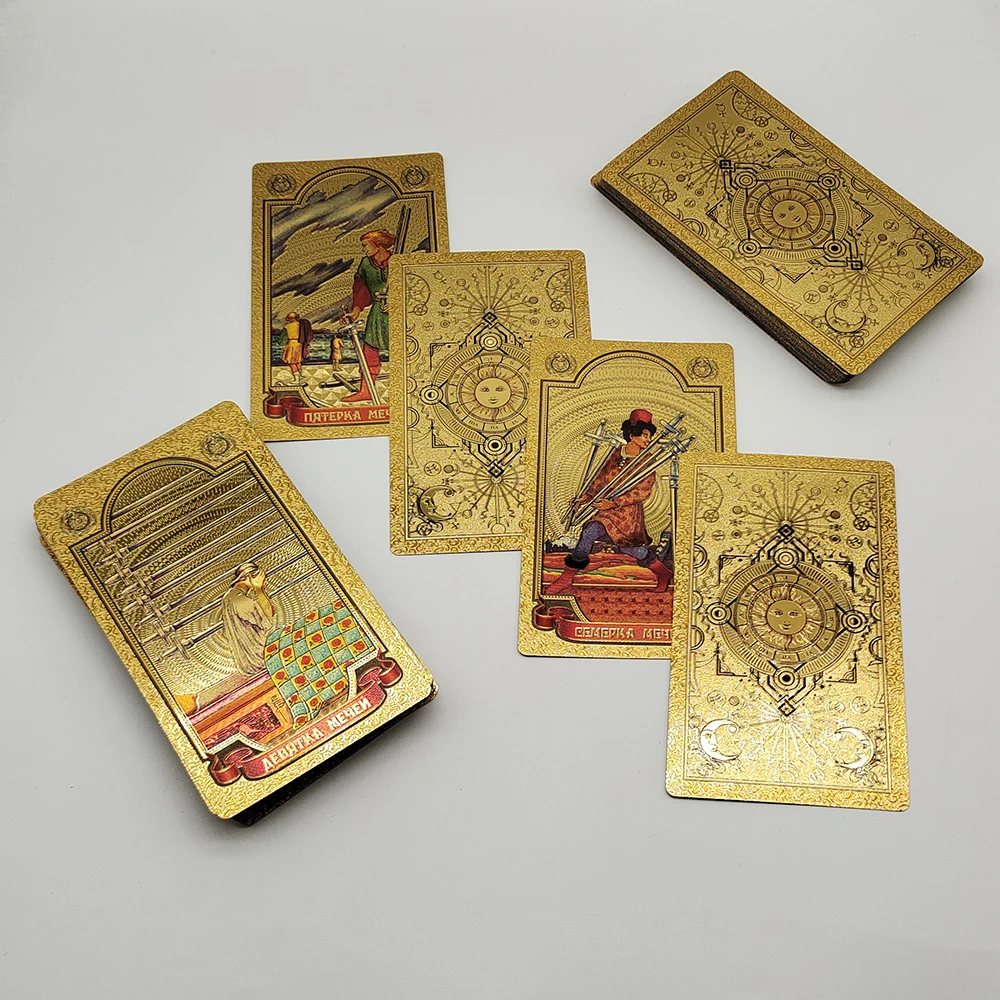 High Quality Gold Foil Tarot Russian Deluxe Divination Tarot Cards Predictive Board Games For Russia Market