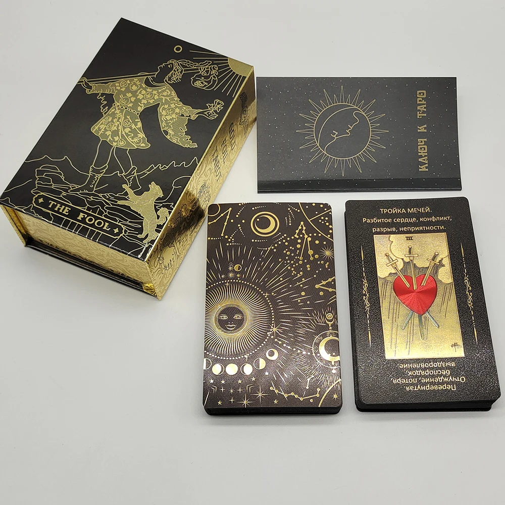 High Quality Gold Foil Tarot Russian Deluxe Divination Tarot Cards Predictive Board Games For Russia Market