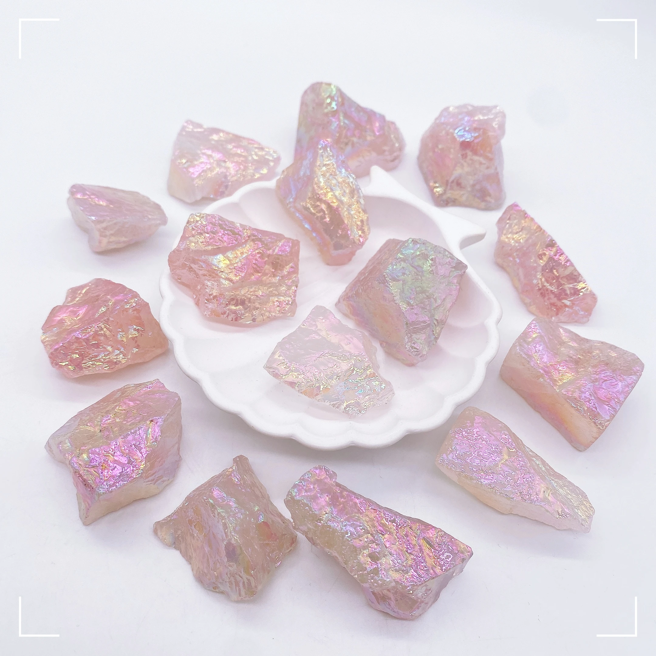 Natural Crystal Raw Stone High Quality Aura Rose Quartz Electroplated Gemstone Jewelry Crystal Healing Office Home Decor Gift