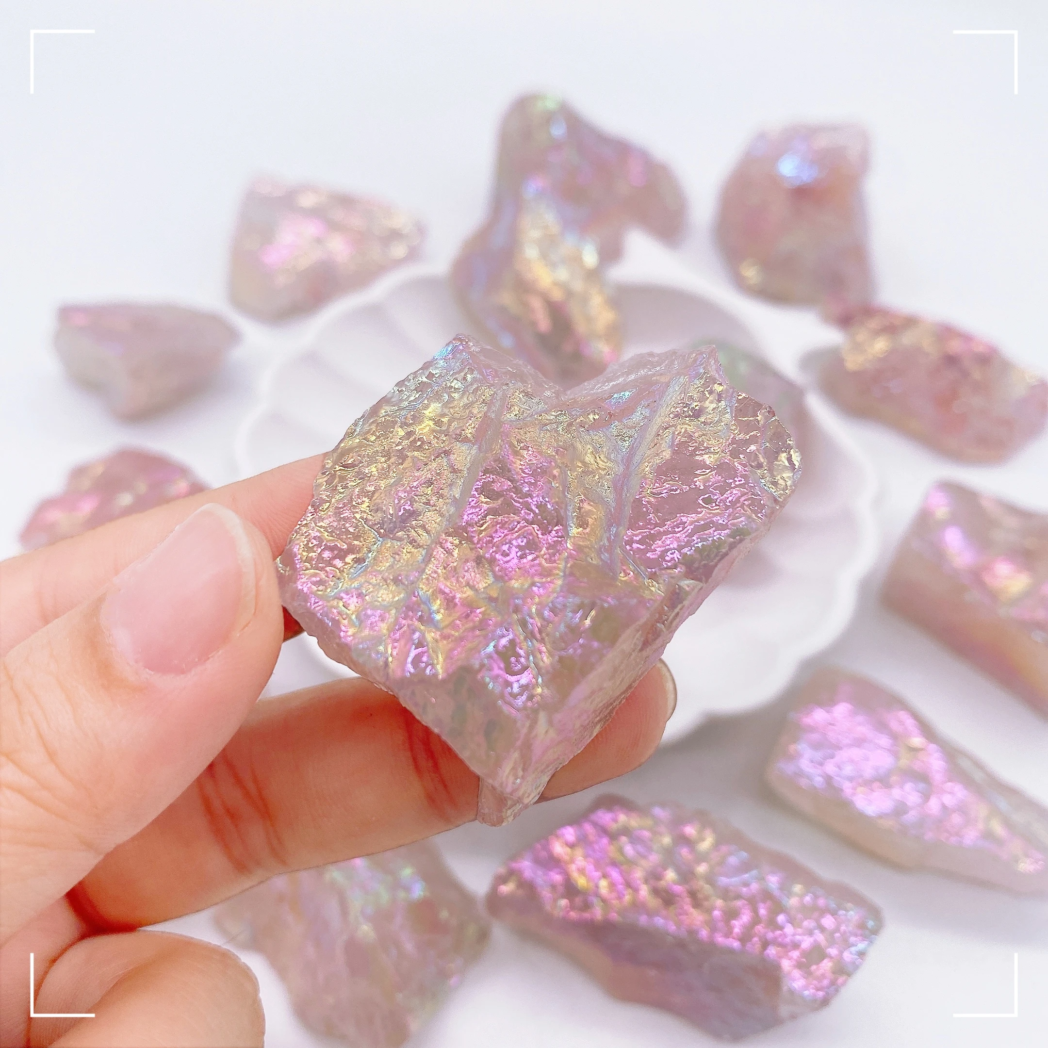 Natural Crystal Raw Stone High Quality Aura Rose Quartz Electroplated Gemstone Jewelry Crystal Healing Office Home Decor Gift