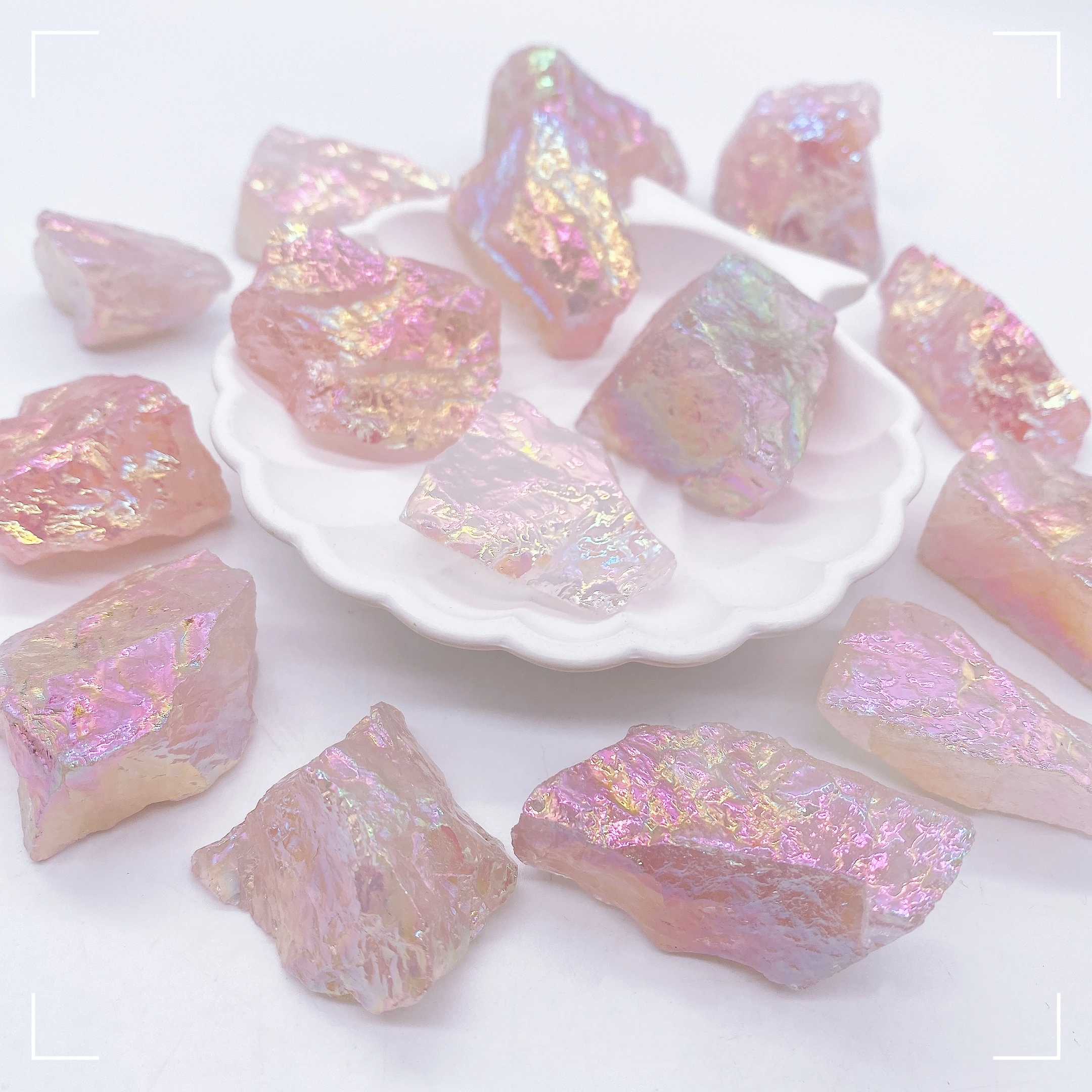 Natural Crystal Raw Stone High Quality Aura Rose Quartz Electroplated Gemstone Jewelry Crystal Healing Office Home Decor Gift