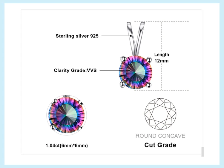 JewelryPalace Natural Rainbow Mystic Quartz 925 Sterling Silver Pendant Necklace for Women Statement Gemstones Choker No Chain