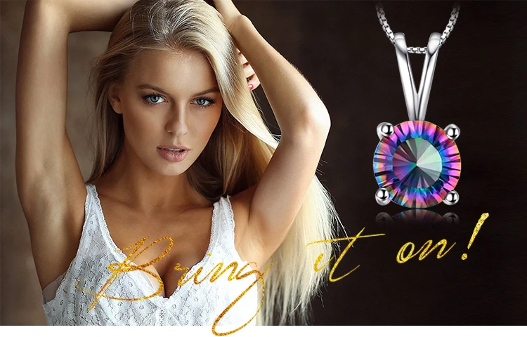 JewelryPalace Natural Rainbow Mystic Quartz 925 Sterling Silver Pendant Necklace for Women Statement Gemstones Choker No Chain