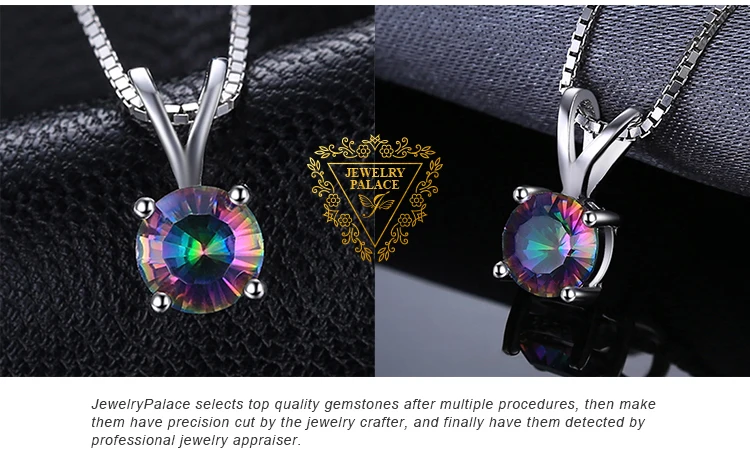 JewelryPalace Natural Rainbow Mystic Quartz 925 Sterling Silver Pendant Necklace for Women Statement Gemstones Choker No Chain