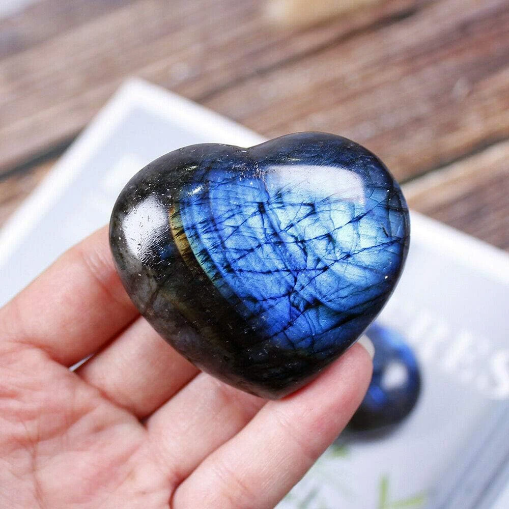 Big Crystal Heart-shaped Stone Decor Reiki Healing Labradorite Lucky Love Stone Home Decoration Collection Desktop Ornaments