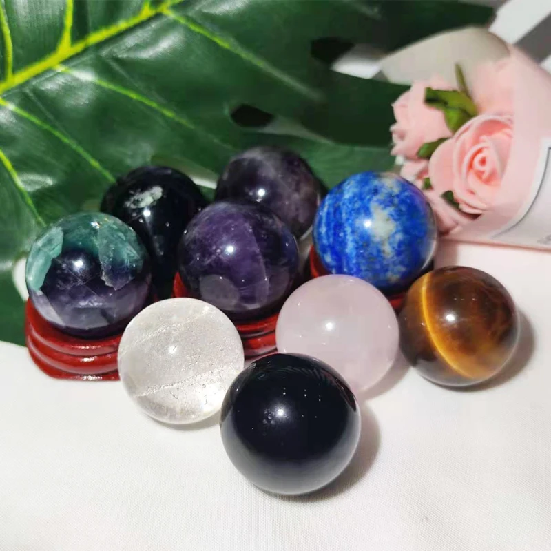 3cm Natural Crystal Ball Rose Quartz Polished Globe Amethyst Lazuli Stone Massaging Ball Desk Home Decoration 30mm Crystal Ball