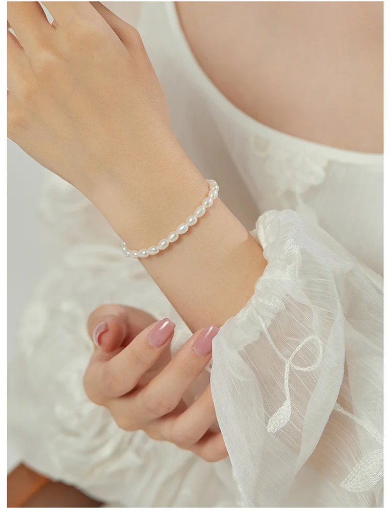Dainashi 4-5mm Rice Shape Freshwater Pearl Bracelet for Women 16cm 18cm 20cm Adjustable 925 Sterling Silver Bracelet 2025 New