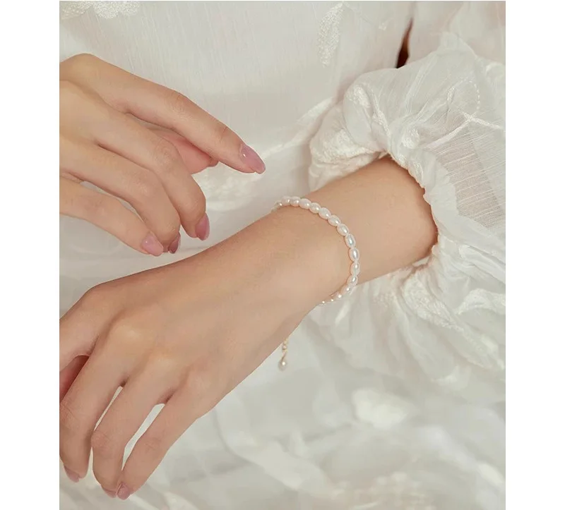 Dainashi 4-5mm Rice Shape Freshwater Pearl Bracelet for Women 16cm 18cm 20cm Adjustable 925 Sterling Silver Bracelet 2025 New