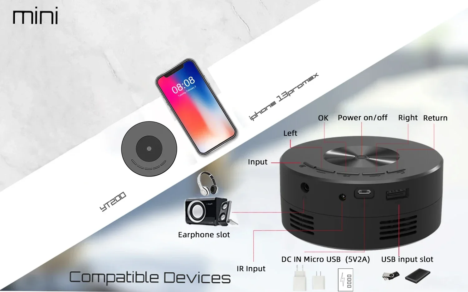 YT200 Smart Projector LED HD TV Video Projector For 4K 1500 Lumens Android Same Screen Home Cinema Outdoor Portable Mini Project YT200 Smart Projector LED HD TV Video Projector For 4K 1500 Lumens Android Same Screen Home Cinema Outdoor Portable Mini Project
