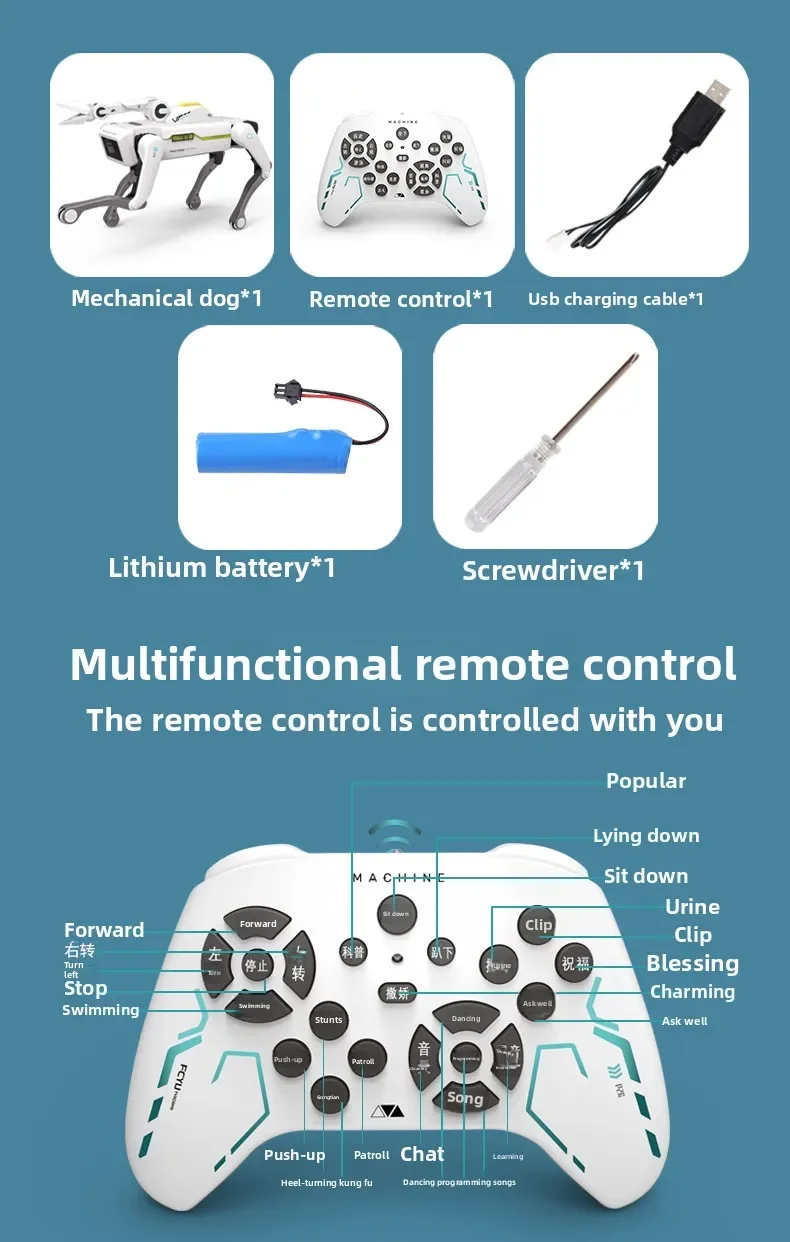 Teeggi Electric RC Intelligent Robot Dog Multifunction RC Mechanical Dog with turret Educational Toy Bionic Smart Robot Toy Gift