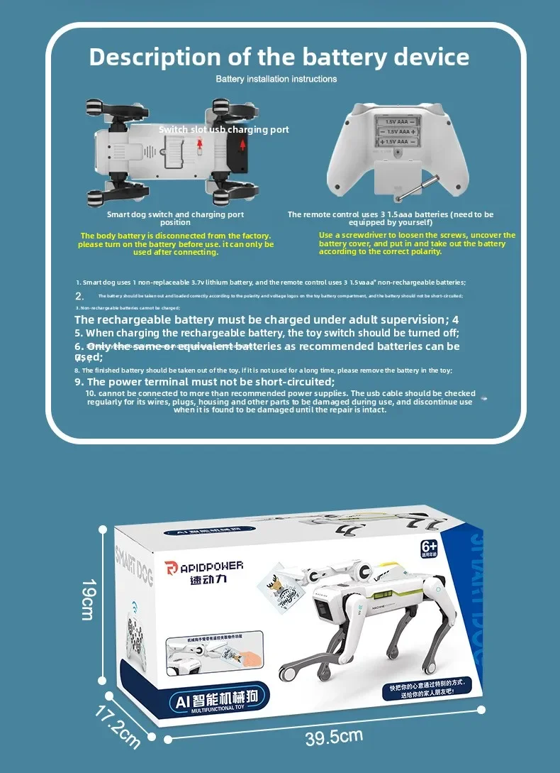 Teeggi Electric RC Intelligent Robot Dog Multifunction RC Mechanical Dog with turret Educational Toy Bionic Smart Robot Toy Gift